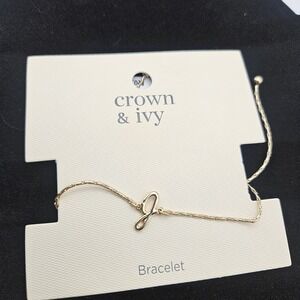 Crown & Ivy Initial 'J' Lariat Style Gold-tone Fashion Bracelet